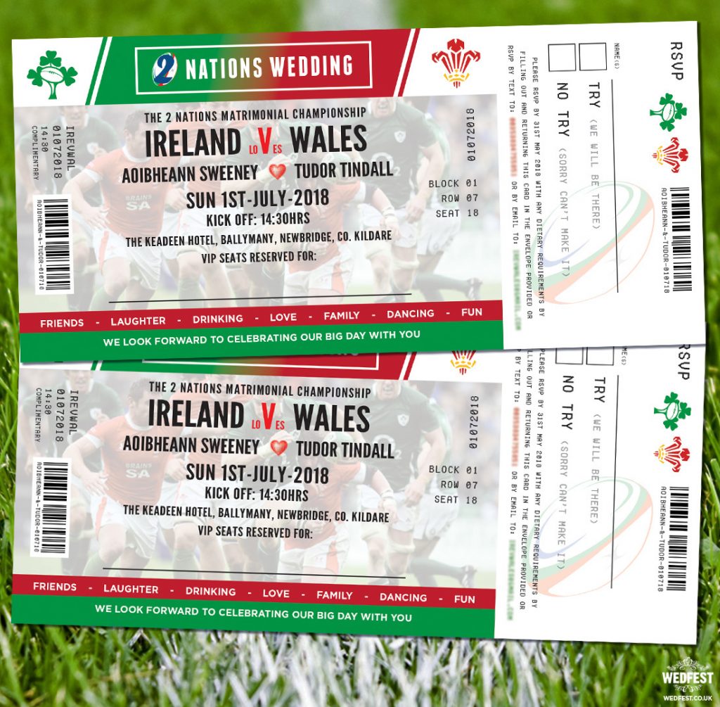 rugby ticket wedding invites ireland vs wales