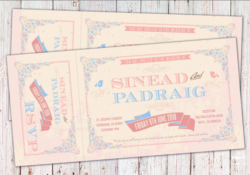 vintage ticket wedding invitations ireland festival wedfest