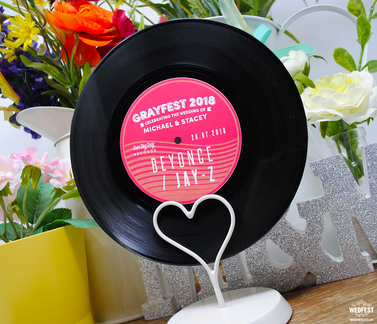 vinyl record themed wedding stationery