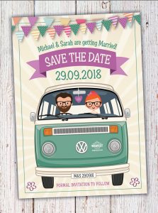 vw van caricature wedding save the date invites