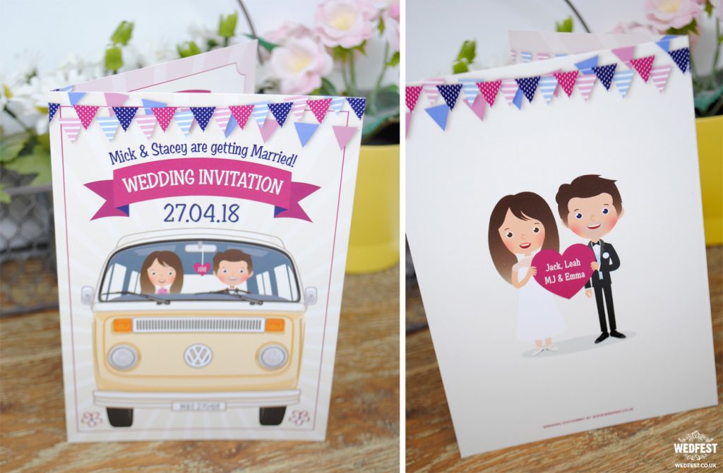 vw van caricatures wedding invitations