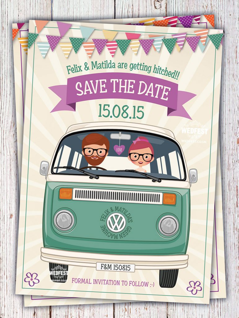 vw van wedding invitation save the date cards