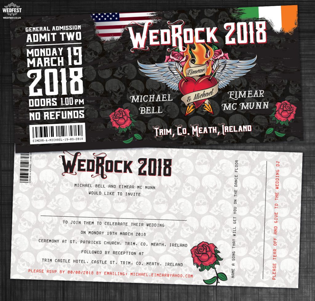 wedfest ireland rock n roll wedding invitations meath