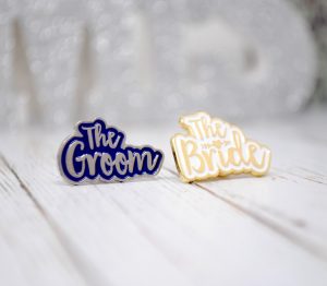 bride and groom wedding hen stag pin badges