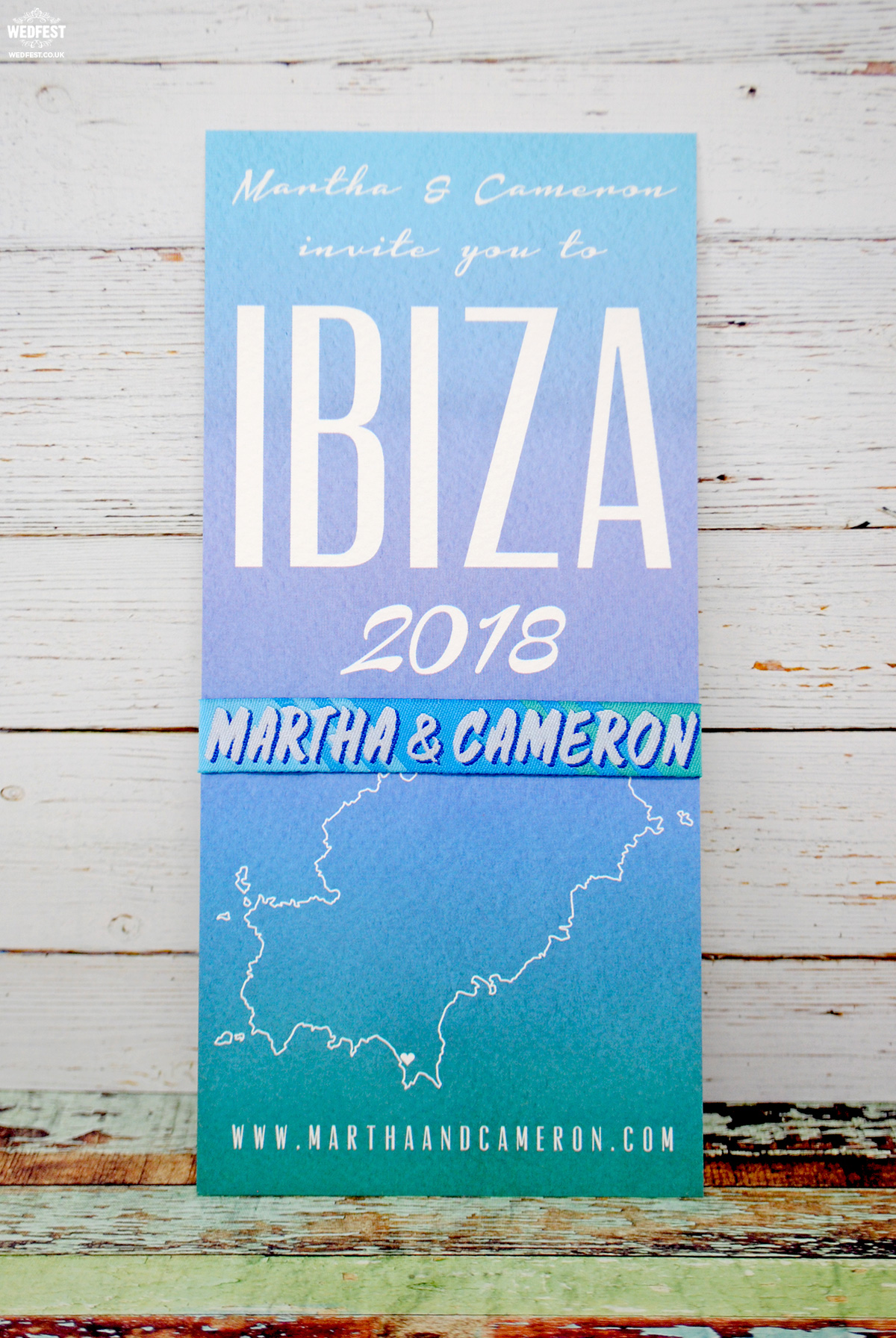 ibiza wedding save the date card wristband