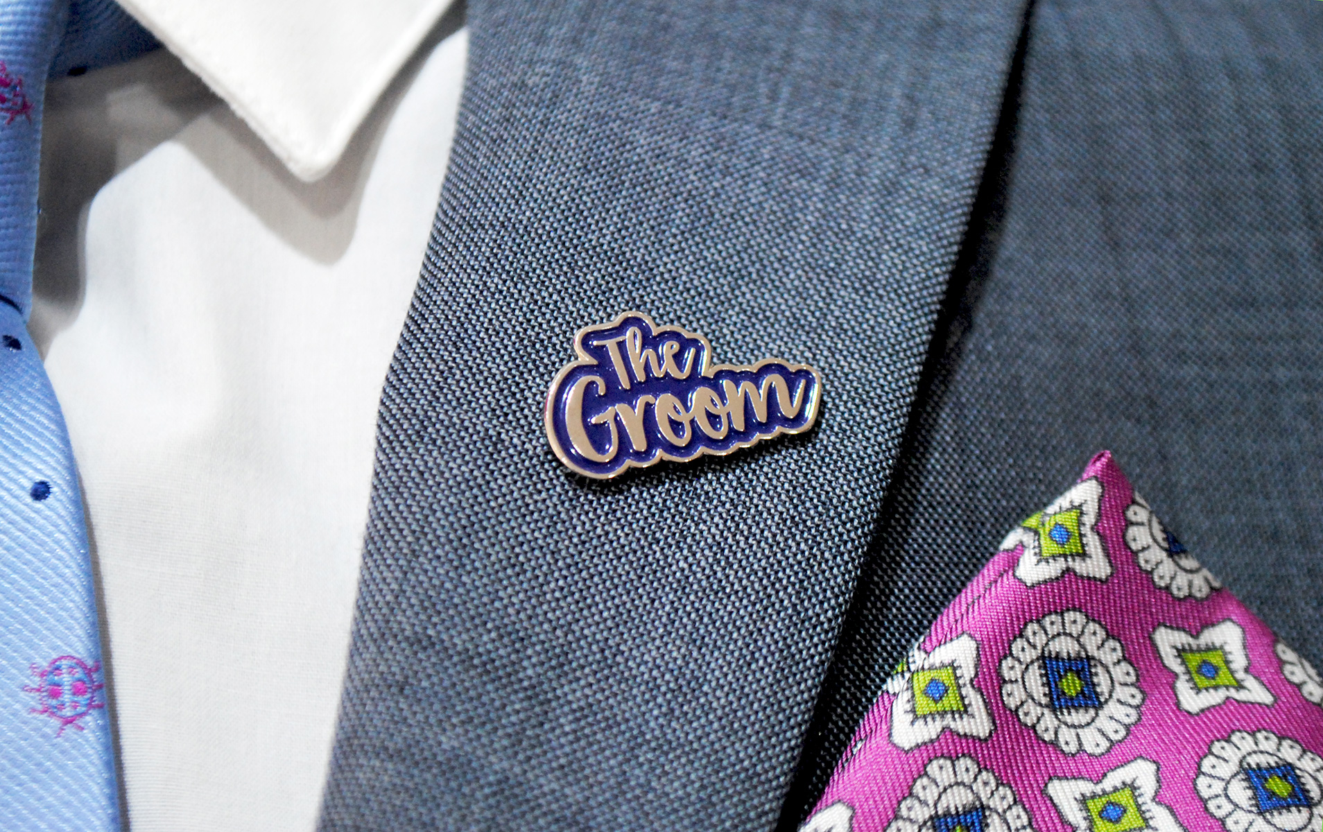 Bride & Groom Wedding Enamel Lapel Pin Badges Set ~ Bride and Groom Wedding Gift 