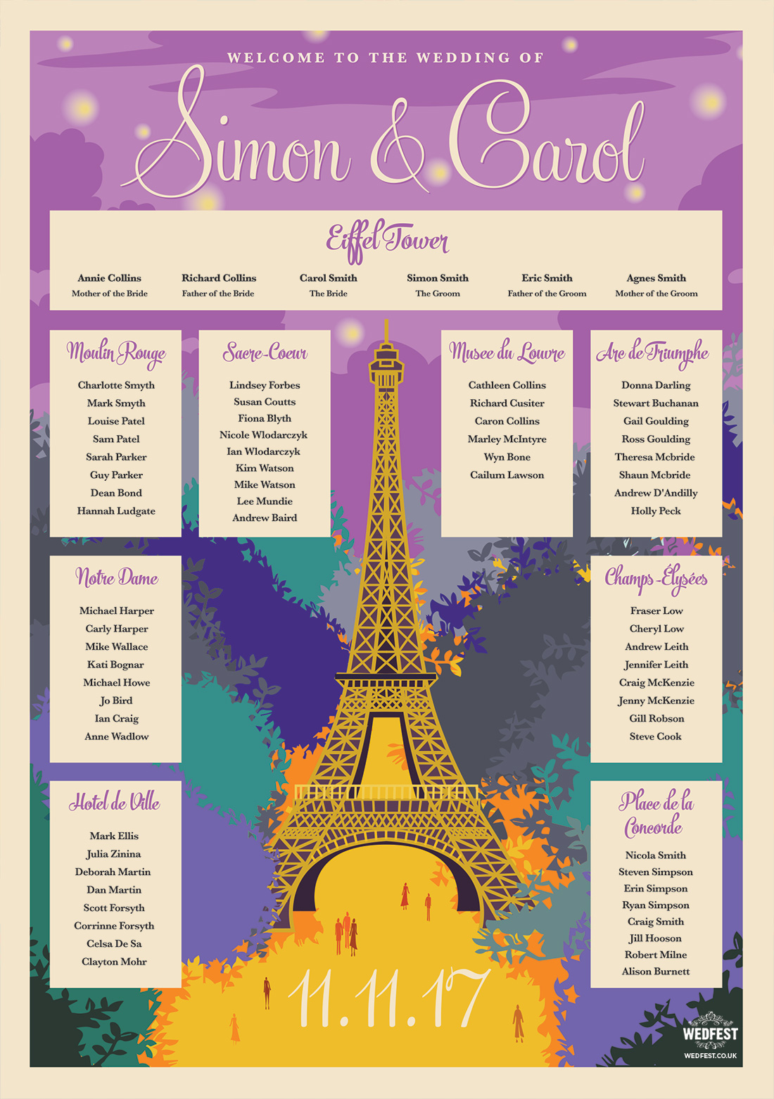 vintage paris theme wedding table seating plan