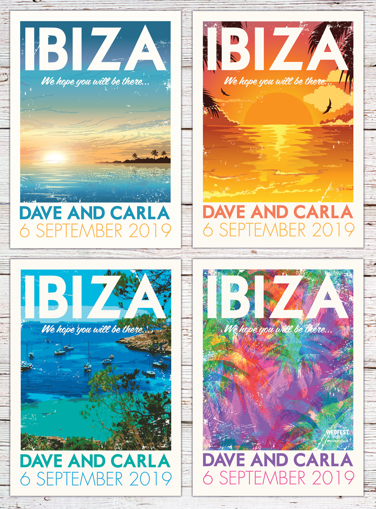 Ibiza Vintage Travel Poster Postcard destination Wedding Invitations