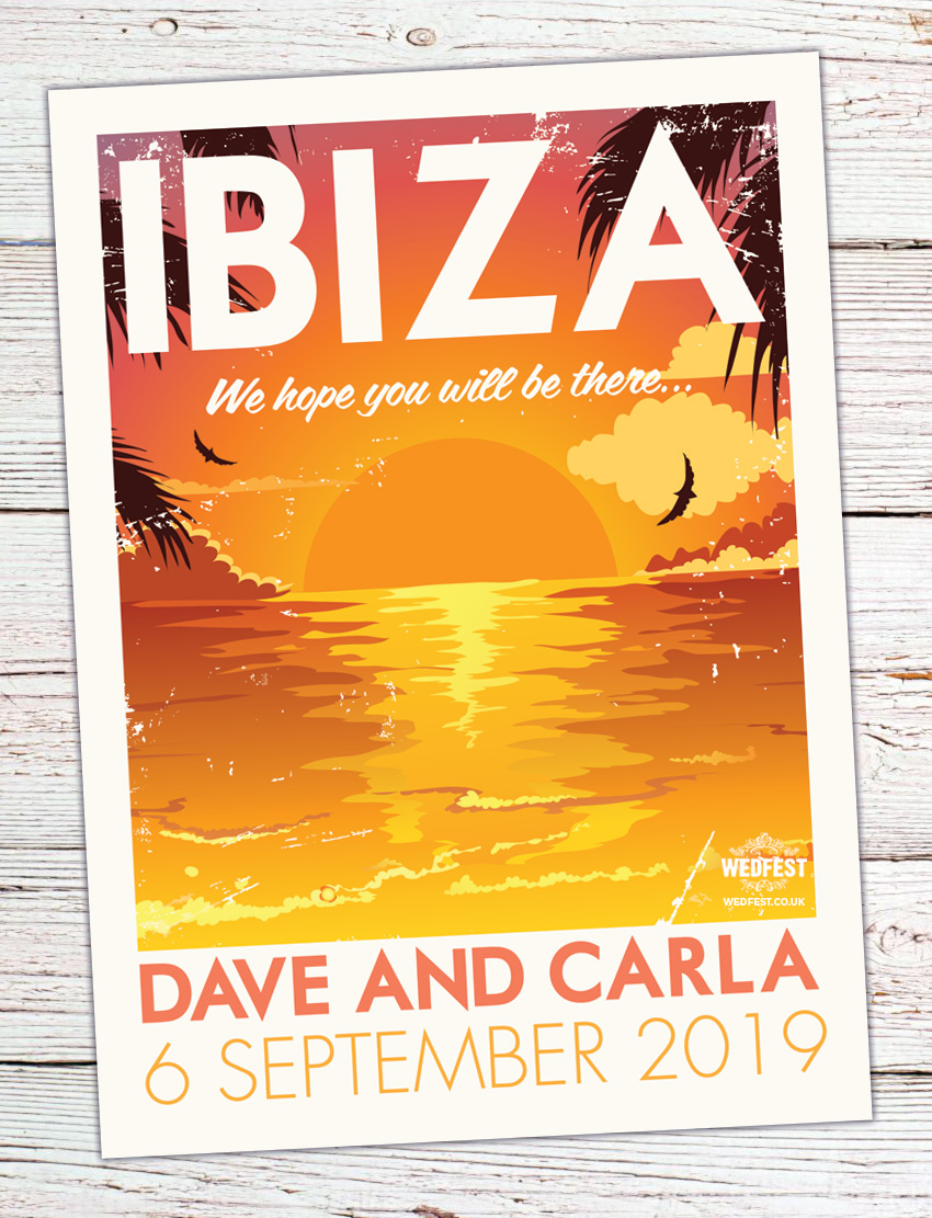 Ibiza sunset Vintage Postcards Wedding Invitation