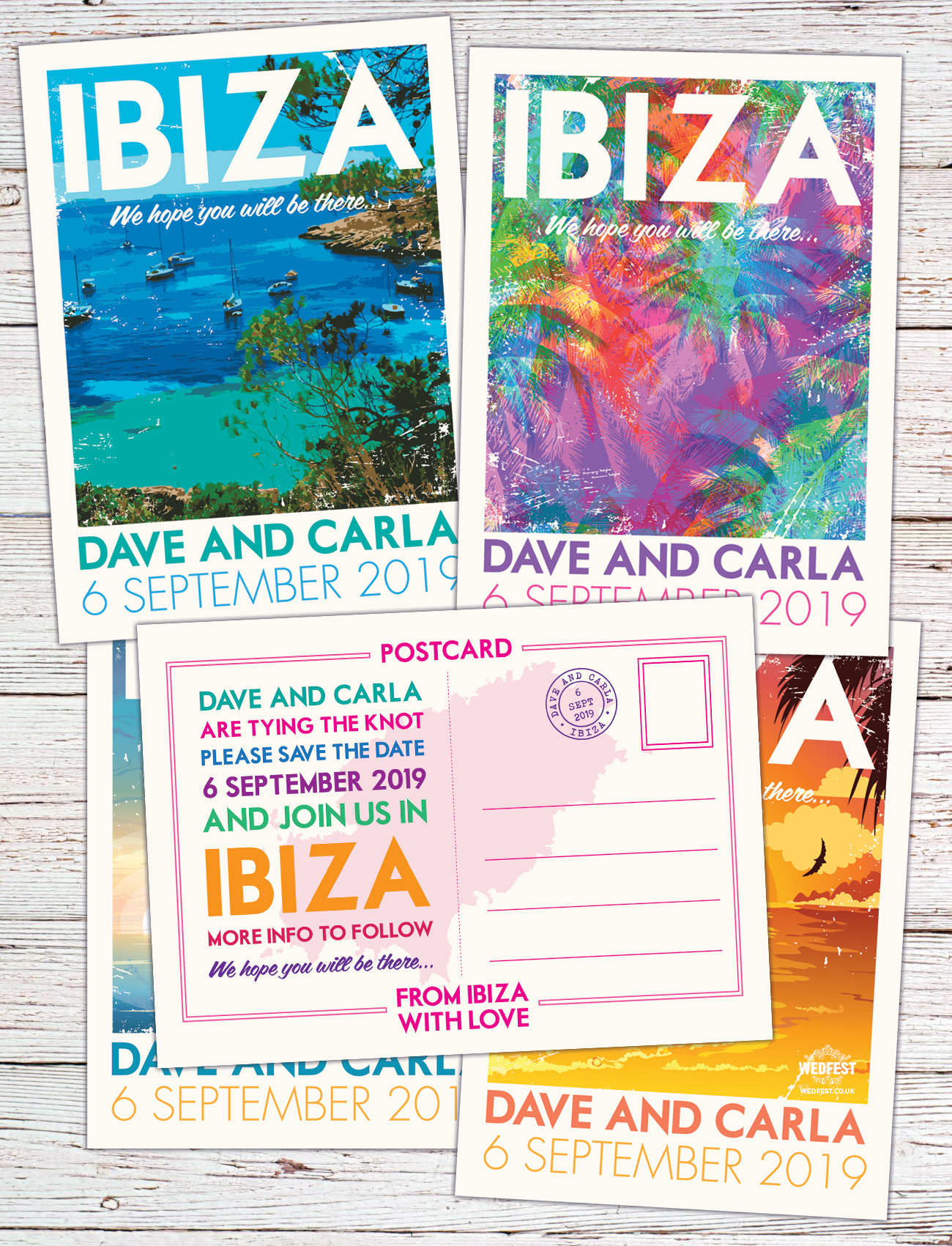 Vintage ibiza posters postcards-Wedding save the date cards