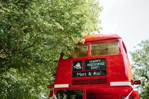 festival wedding double decker red bus