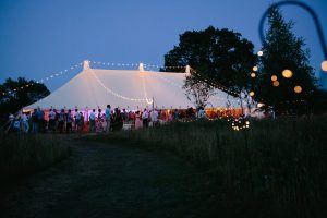 festival wedding tent night time