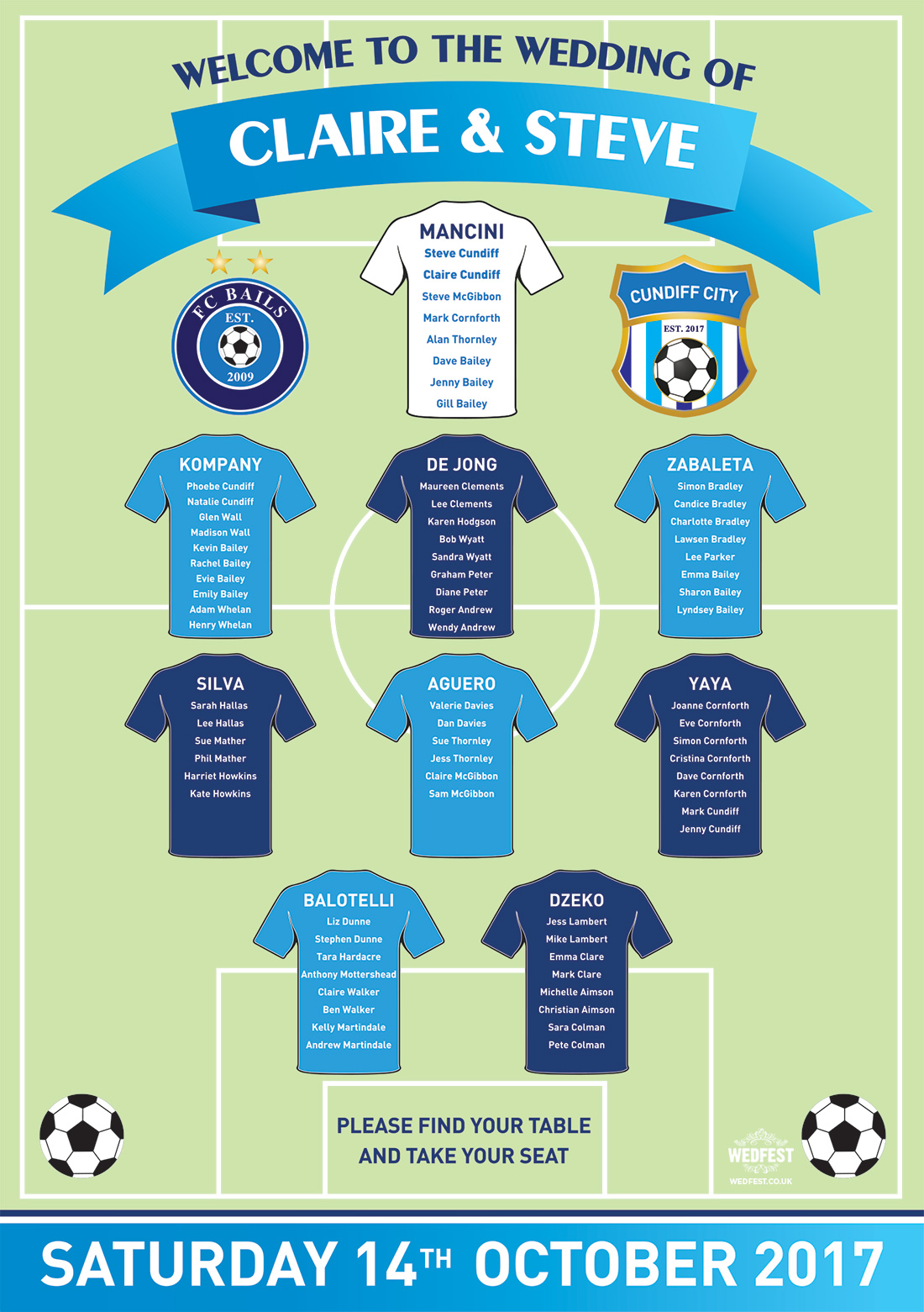 football theme wedding table seating plan