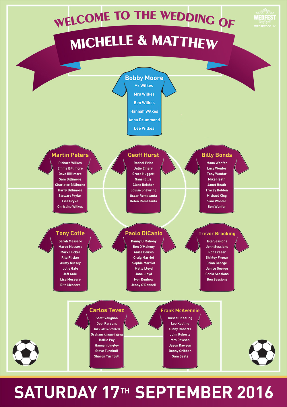 football wedding table plan