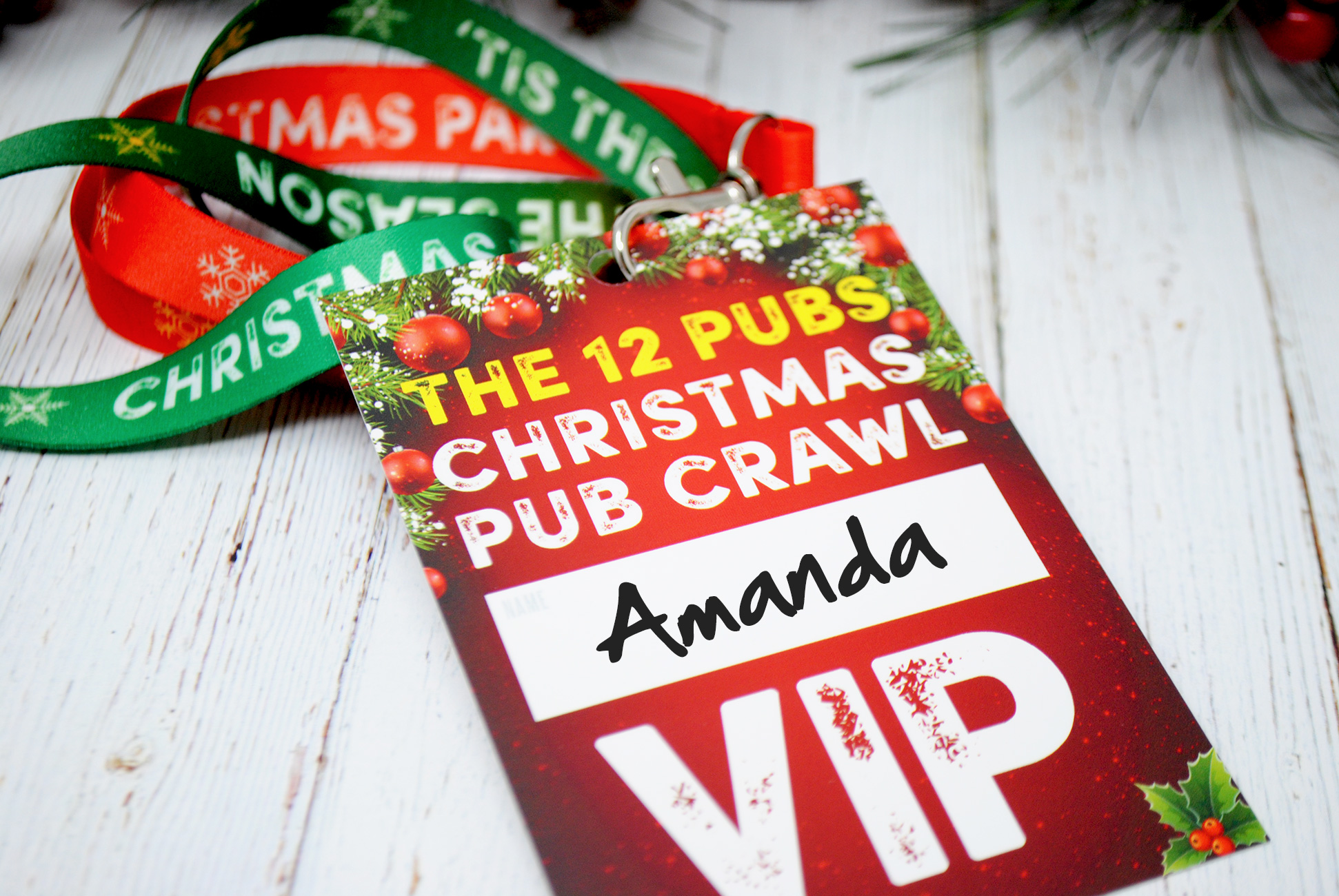 office christmas party pub crawl lanyards