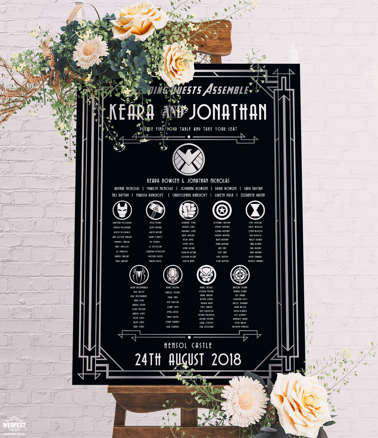 Avengers Superhero Great Gatsby Wedding Table Plan