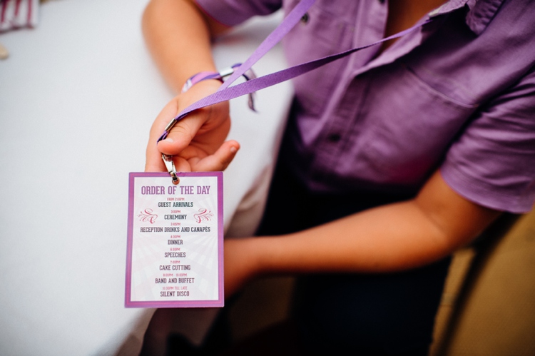 festival wedding order of the day lanyards