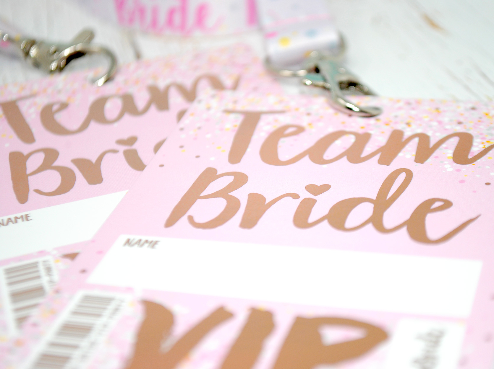 rose gold foil hen party vip pass lanyard