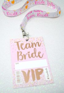 team bride rose gold hen party vip lanyard