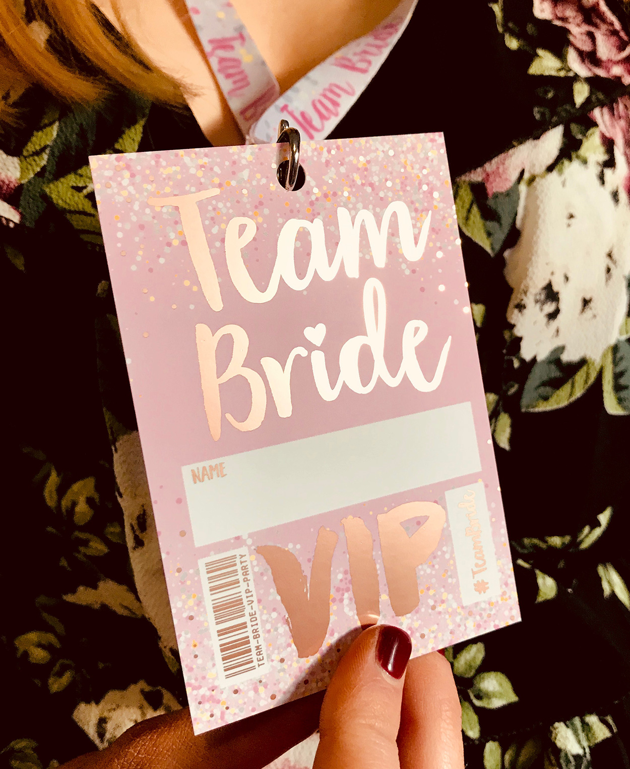 team bride rose gold hen party vip pass lanyards