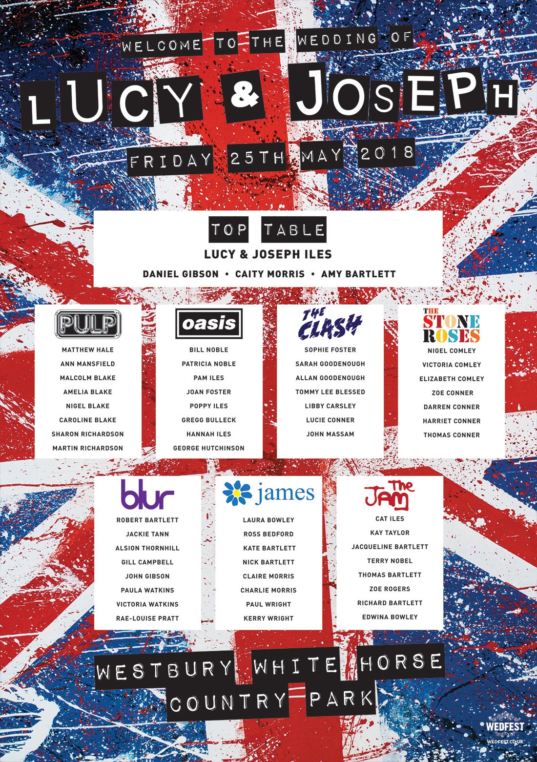 britpop union jack wedding table seating plan