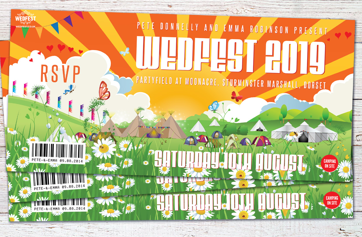 festival wedding partyfield moonacre wedfest wedding invitation