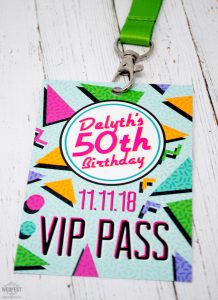 80s themed 50th birthday party invitation vip lanyards