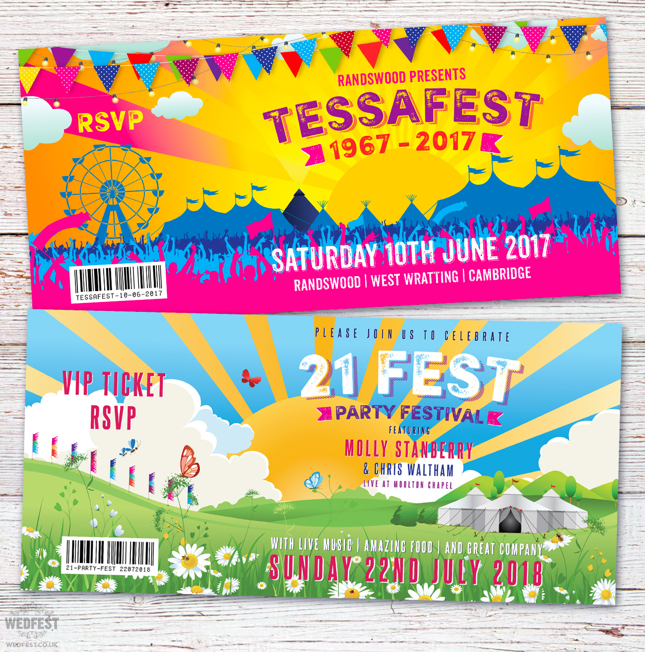 festival ticket birthday party invitations