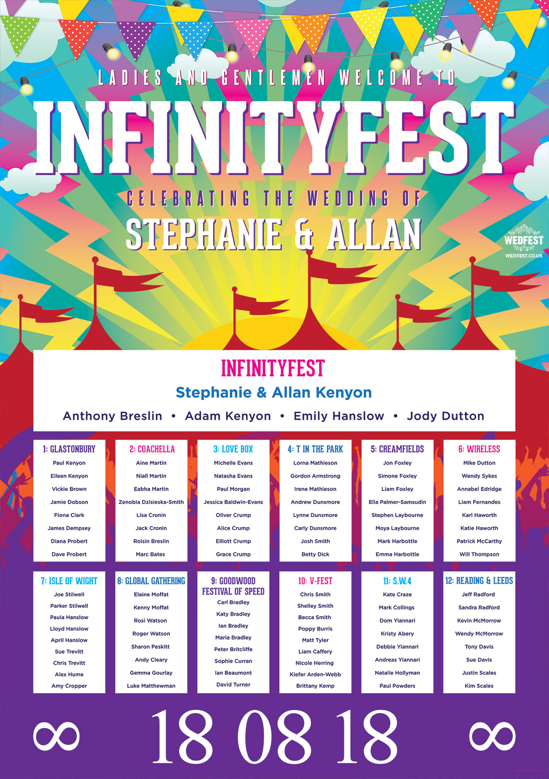 music festivals style wedding seating table plan chart