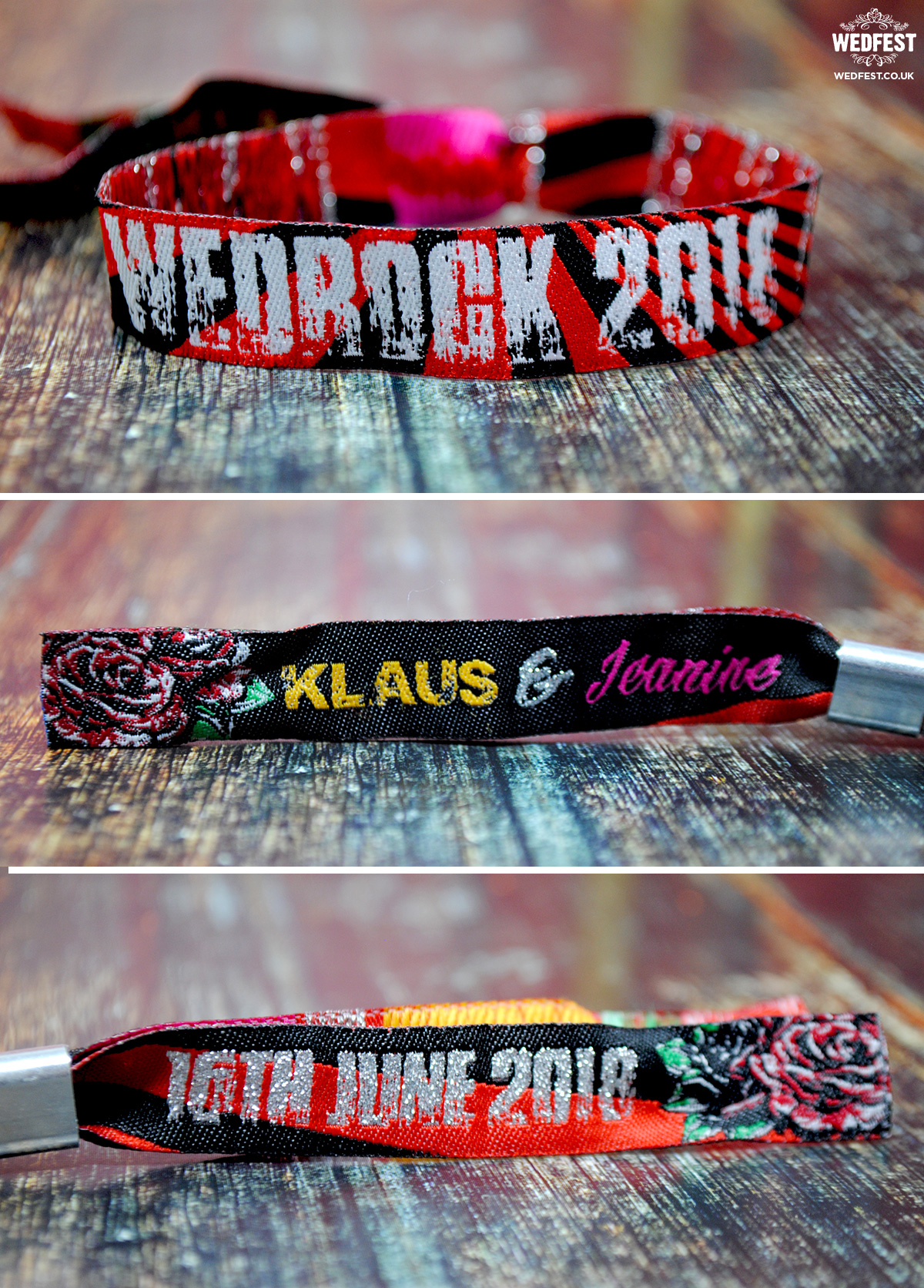 wedrock rock n roll wedding festival wristbands