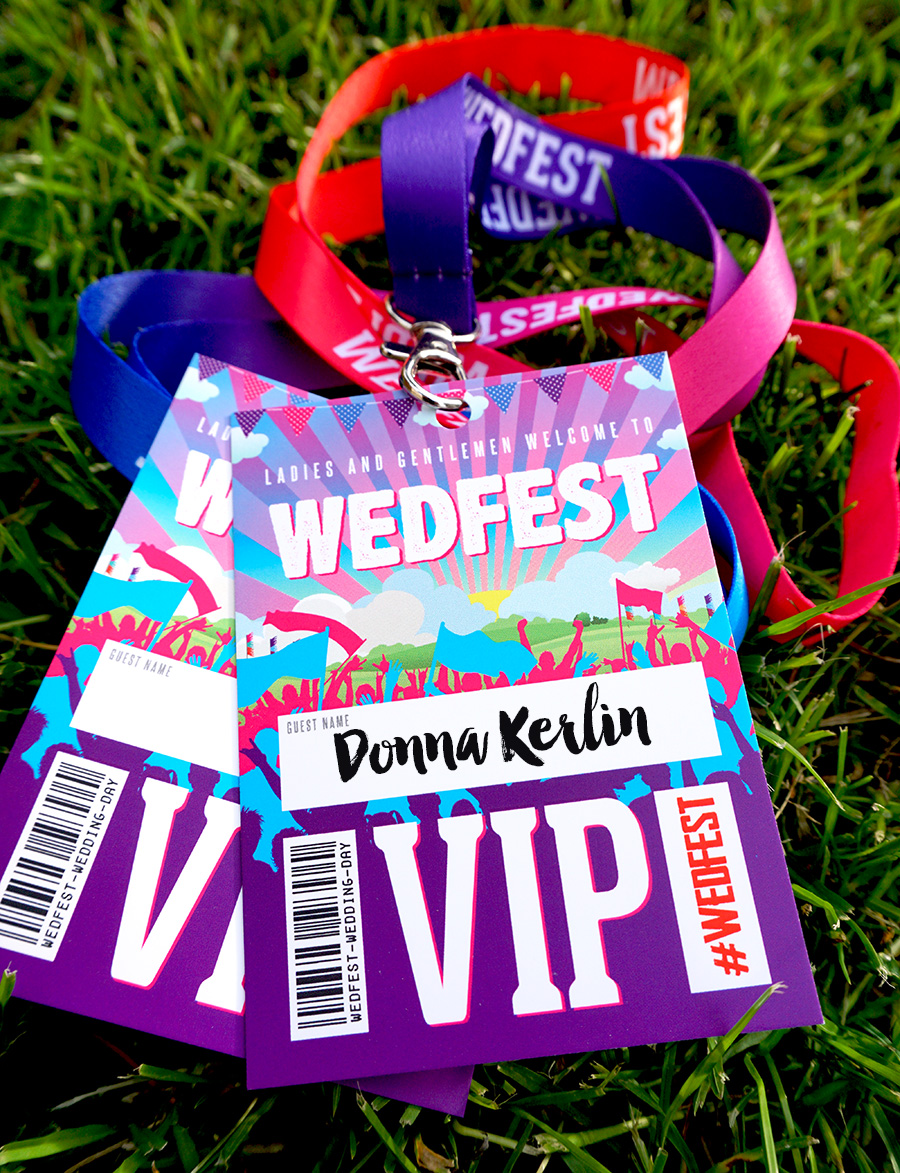 festival wedding wedfest place names ideas vip lanyards