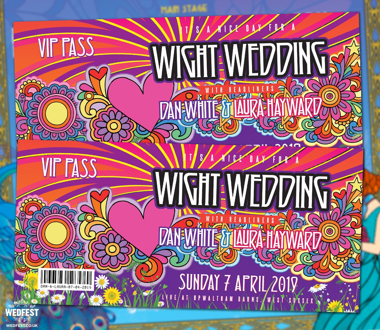 isle of wight festival theme wedding invitations