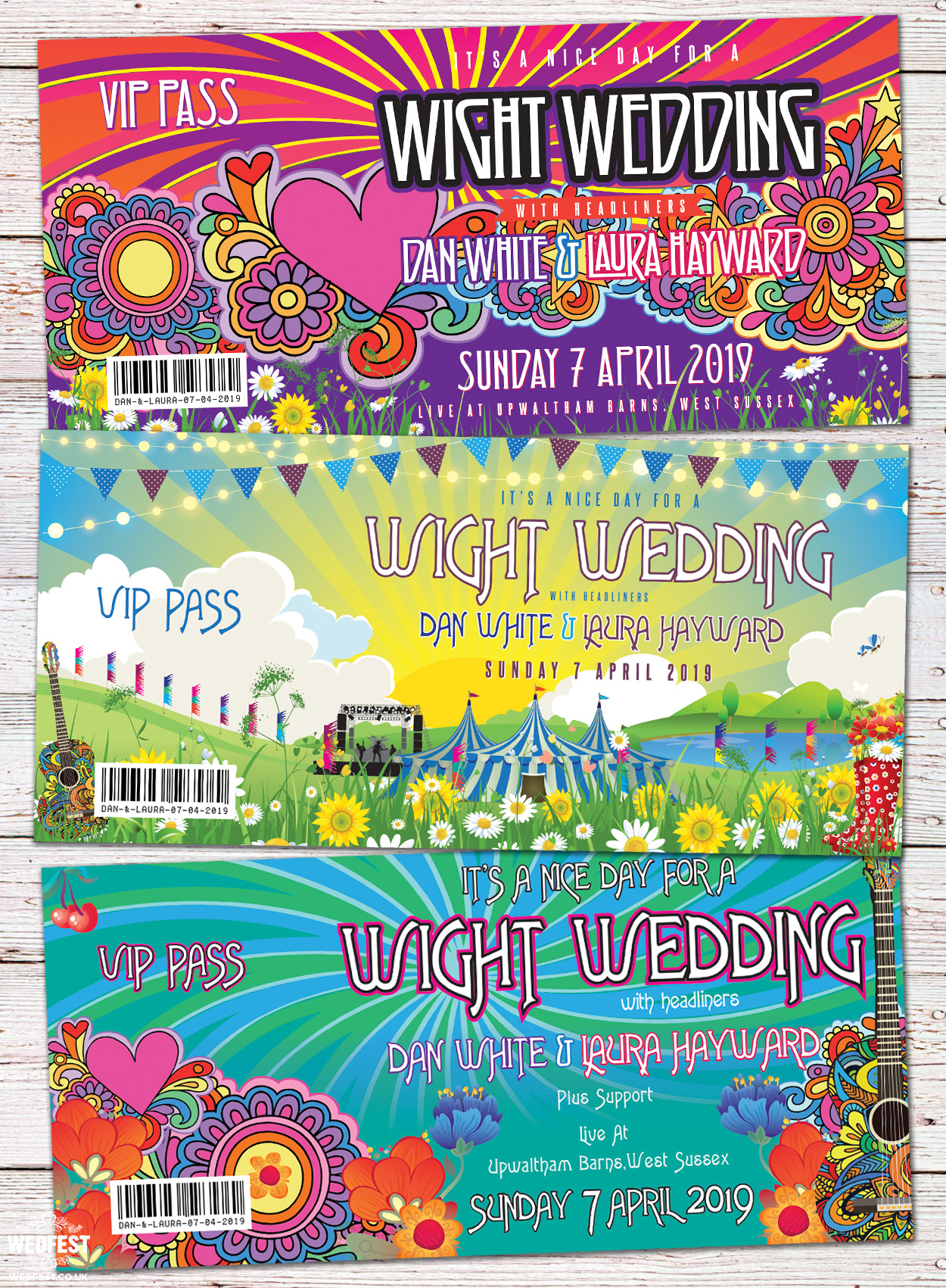 isle of wight festival themed wedding invitations