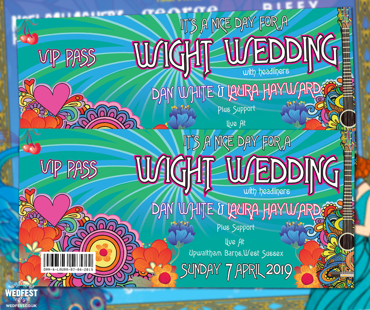 isle of wight festival themed wedding invites