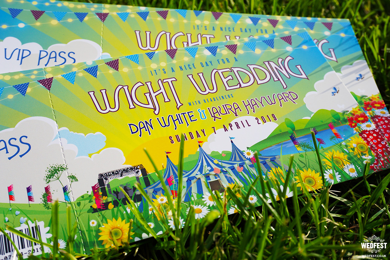 isle of wight wedfest festival themed wedding invitations