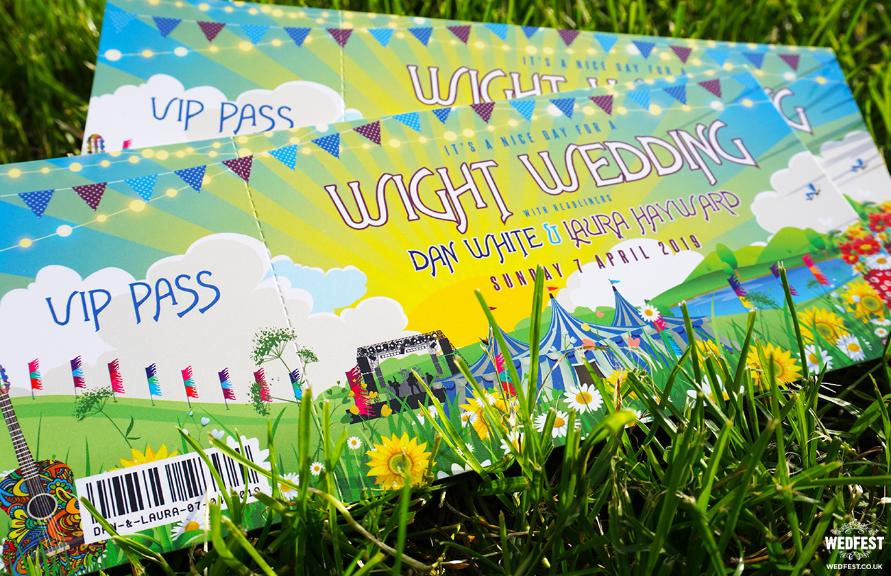 wedfest isle of wight festival ticket themed wedding invitations
