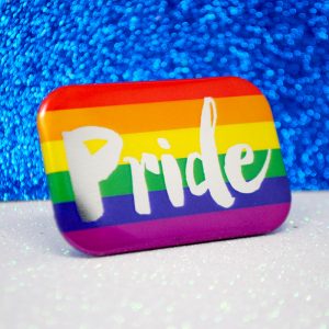 gay pride rainbow flag metallic button badge