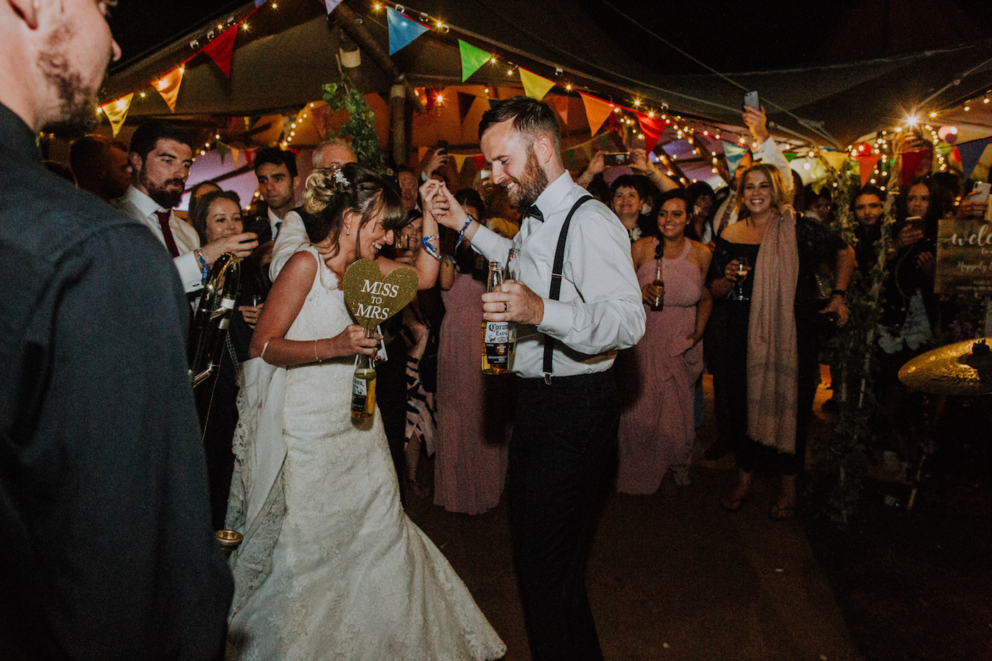 festival wedding dance floor bride groom