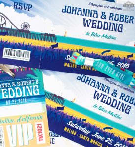 malibu california beach pier wedding invitation wedfest