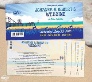 malibu california pier theme wedding invitation