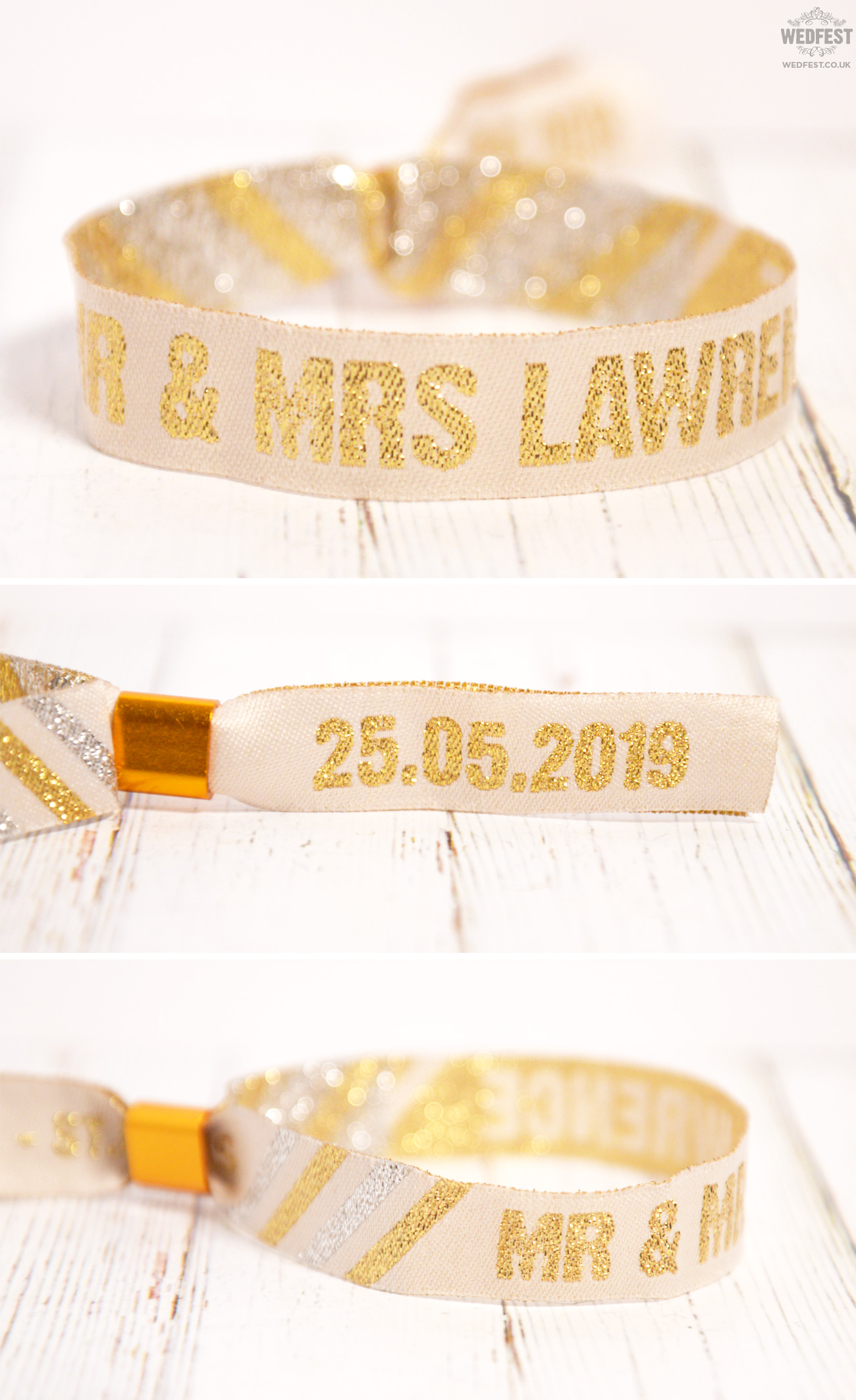 white gold wedding festival wristbands