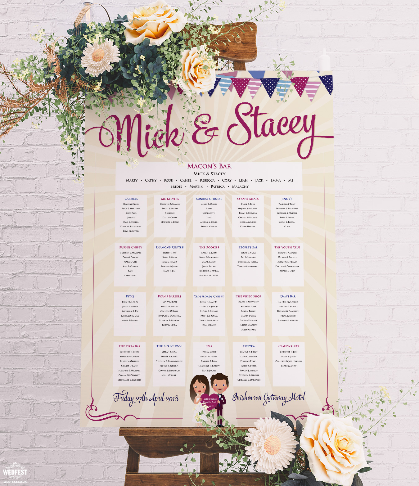caricatures wedding table seating plan chart