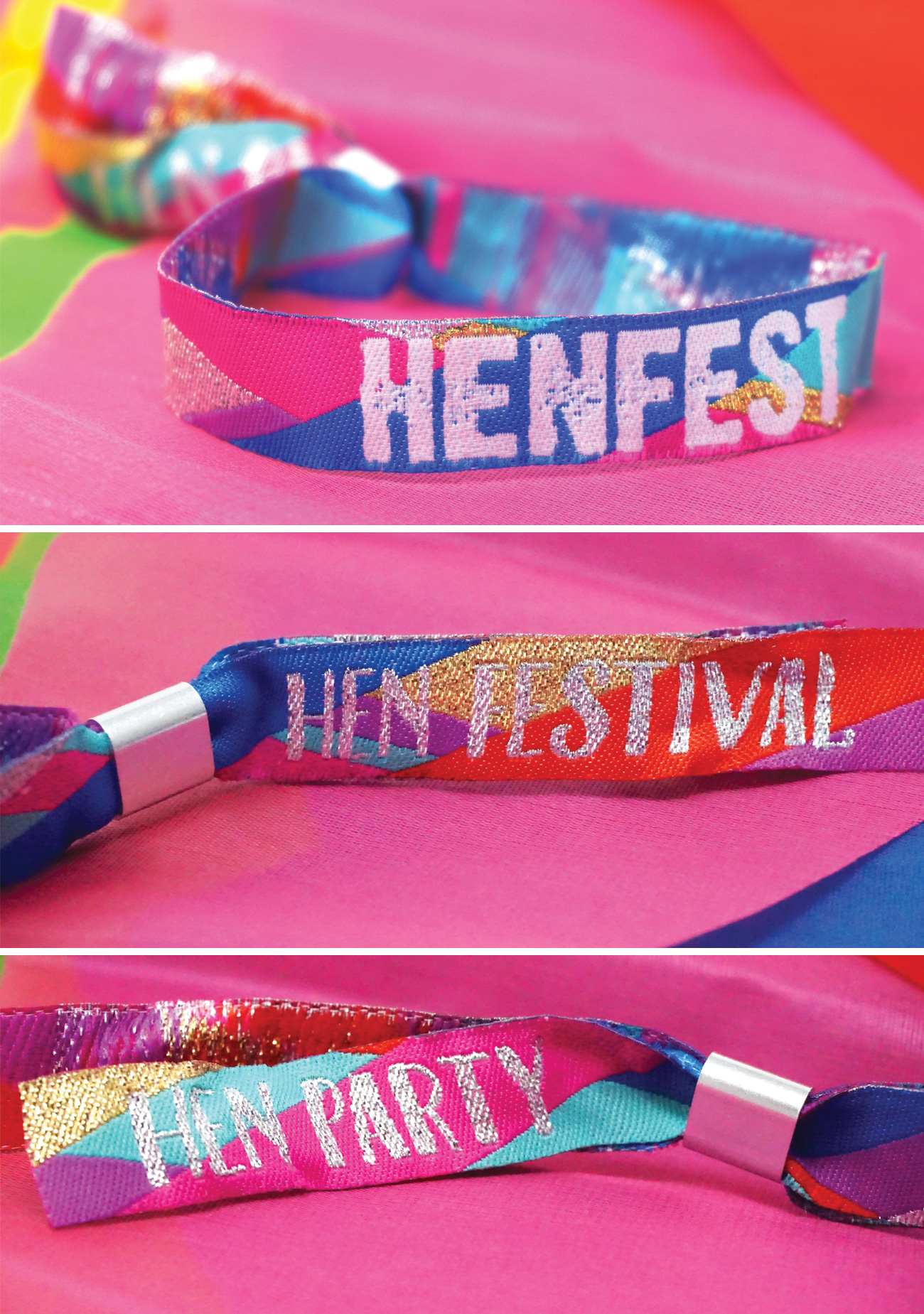 henfest multicoloured festival hens party wristbands
