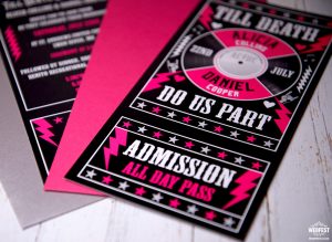 rock n roll wedding ticket invitations