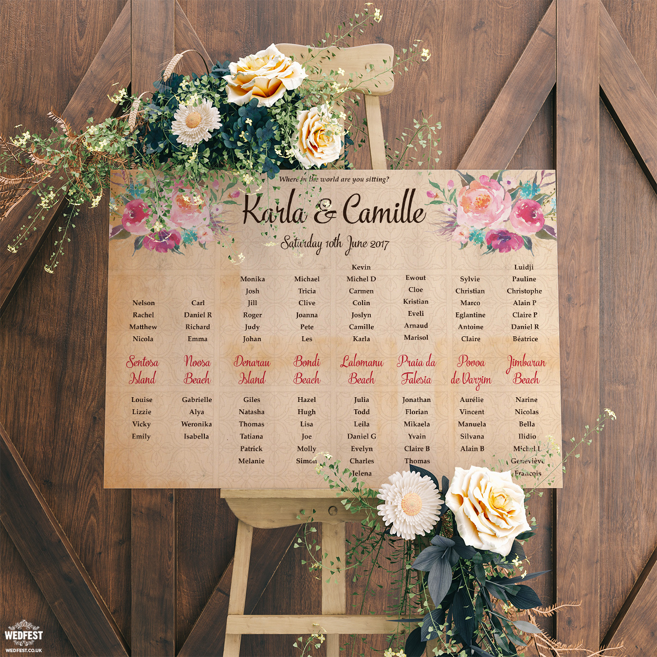 Printable Table Seating Plan Cards Floral Wedding Seating Chart BL02 