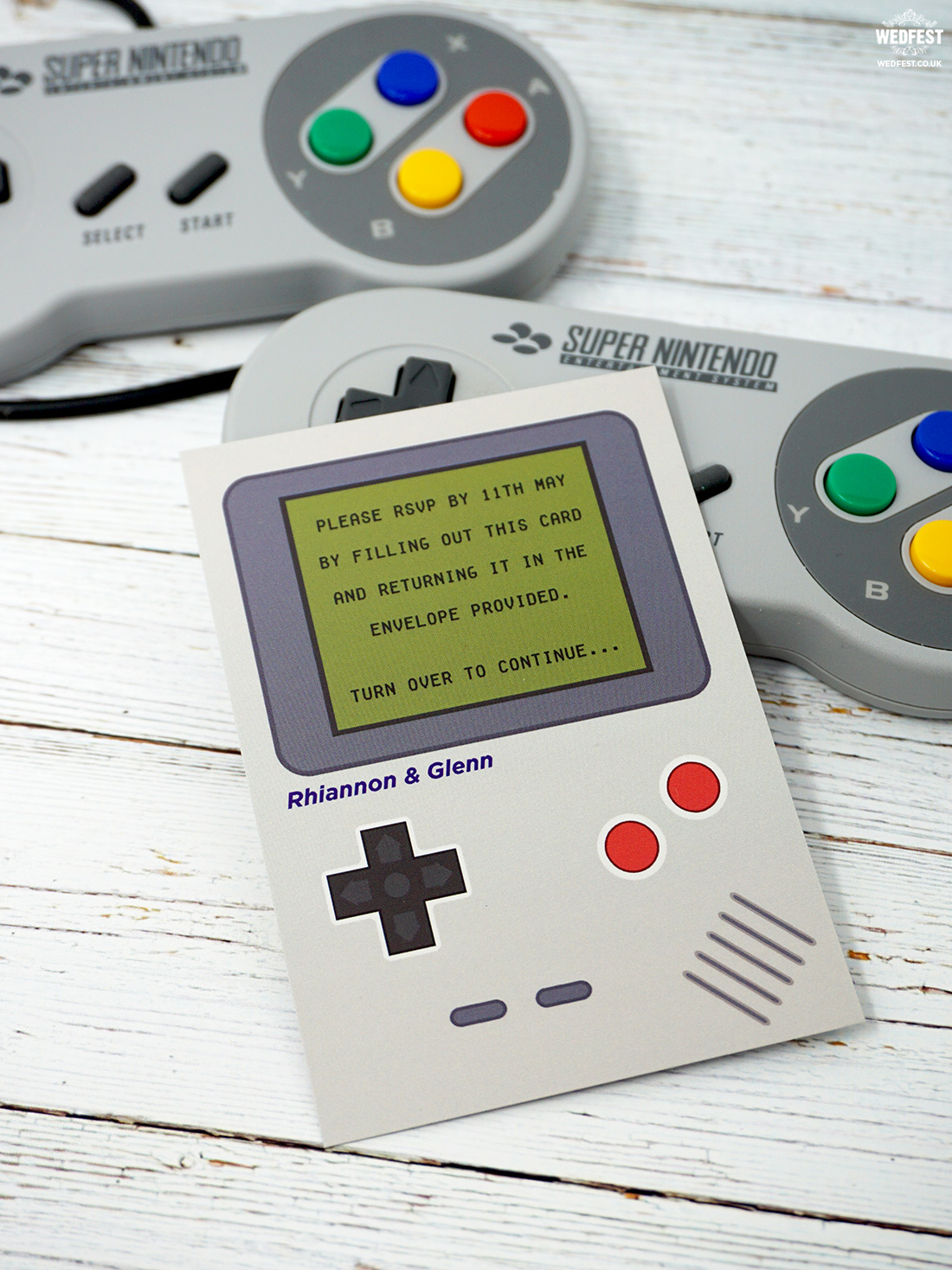 gameboy geek gamers retro classic video games wedding invitation