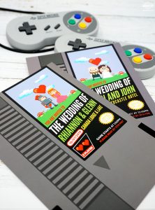 nintendo retro classic video games wedding invitation