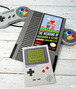 nintento gameboy gamer retro classic video games wedding invitations