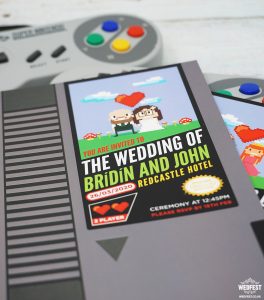 retro gamer classic video game wedding invite