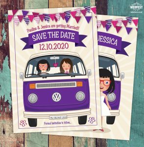 same sex marriage vw campervan wedding invitation save the date